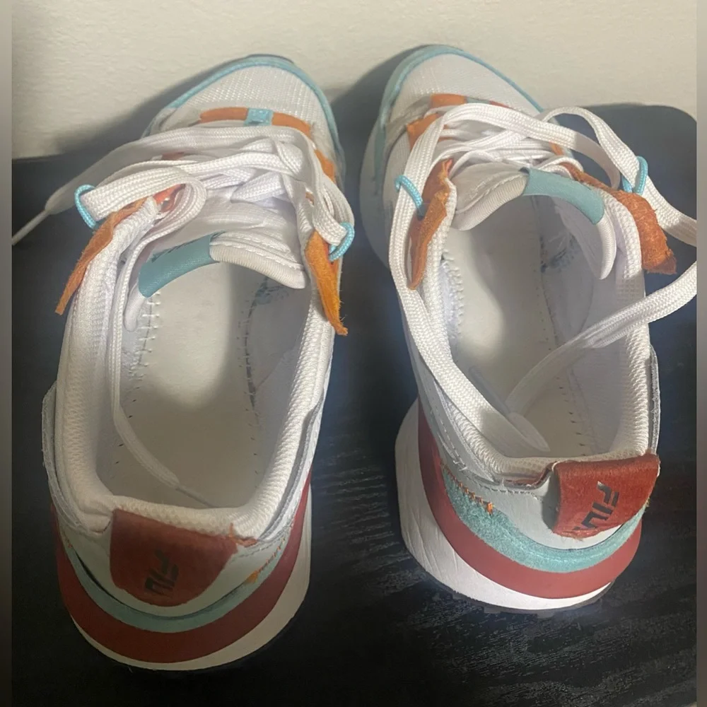 Womens Retro Fila running shoes- white, burnt orange, teal size 8 - Picture 11 of 15